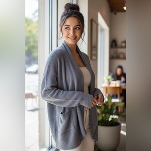 Barefoot Dreams CozyChic Lite Circle Cardigan Mulberry Open Front Size M/L